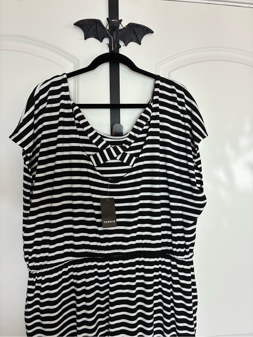 Torrid Goth Black & White Striped Sleeveless Dress Pockets NWT size - Picture 7 of 16